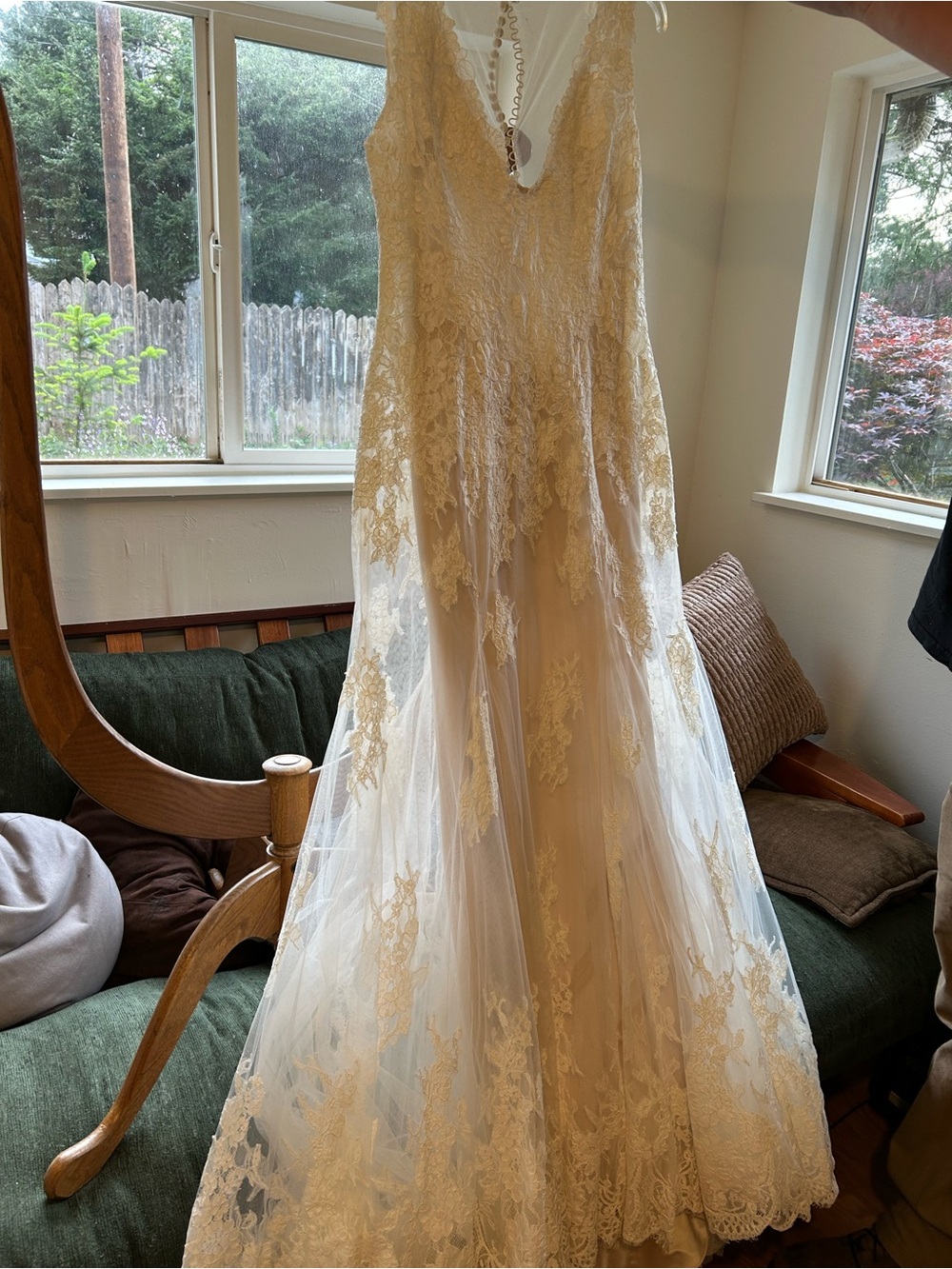 BHLDN Lace A-Line Wedding Dress in Ivory and Champagne